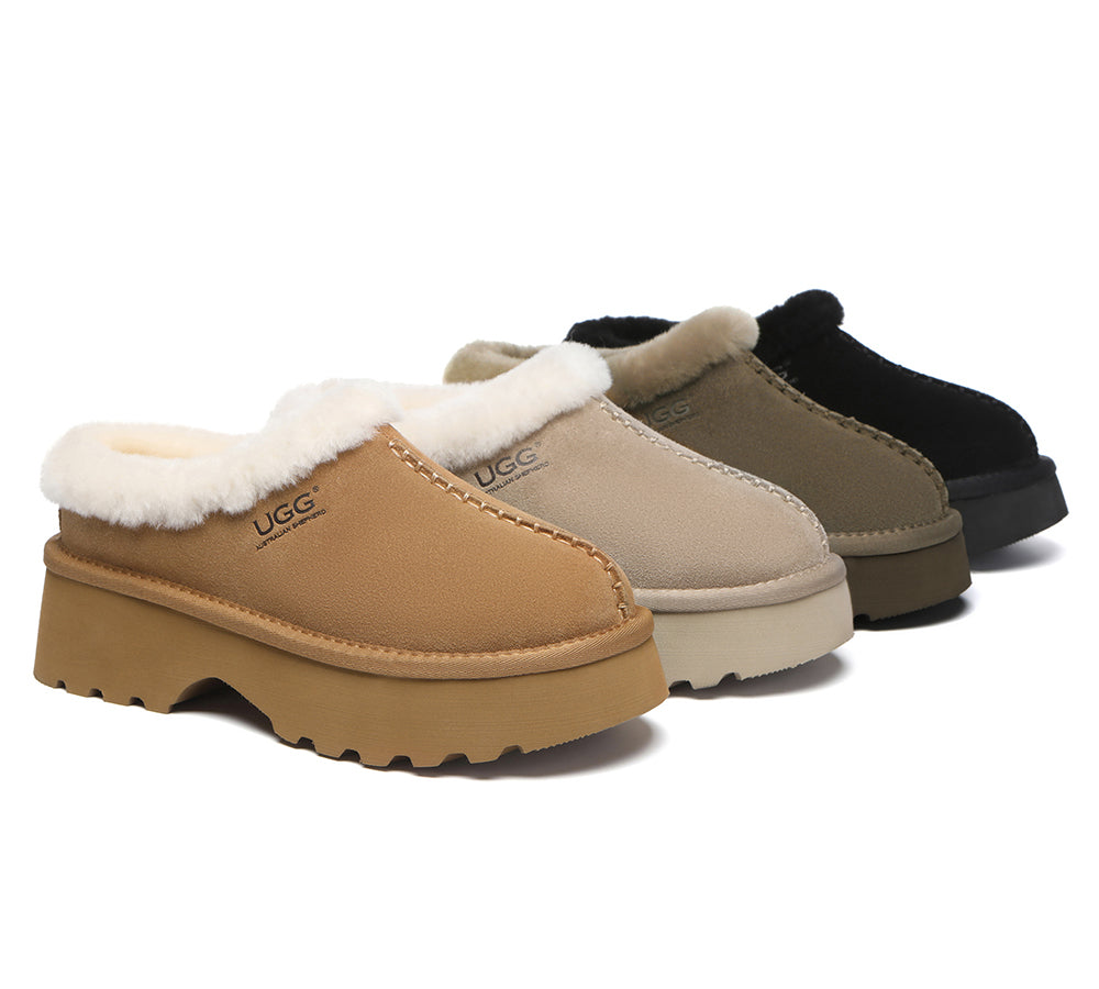 AUSTRALIAN SHEPHERD® UGG Slippers Sheepskin Wool Ankle Chunky Platform Adrian