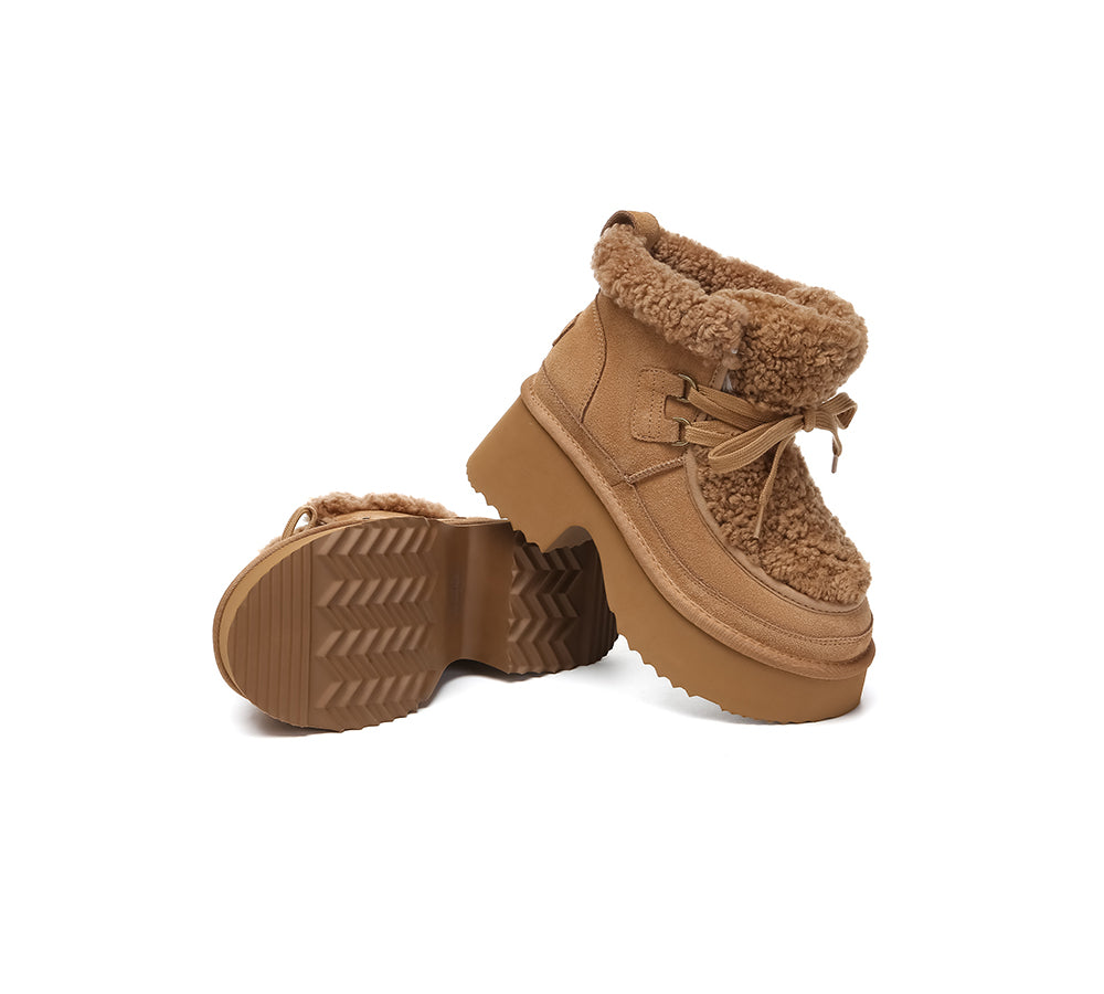 AUSTRALIAN SHEPHERD® UGG Boots Women Sheepskin Wool Lace Up Chunky Platform Bumpy