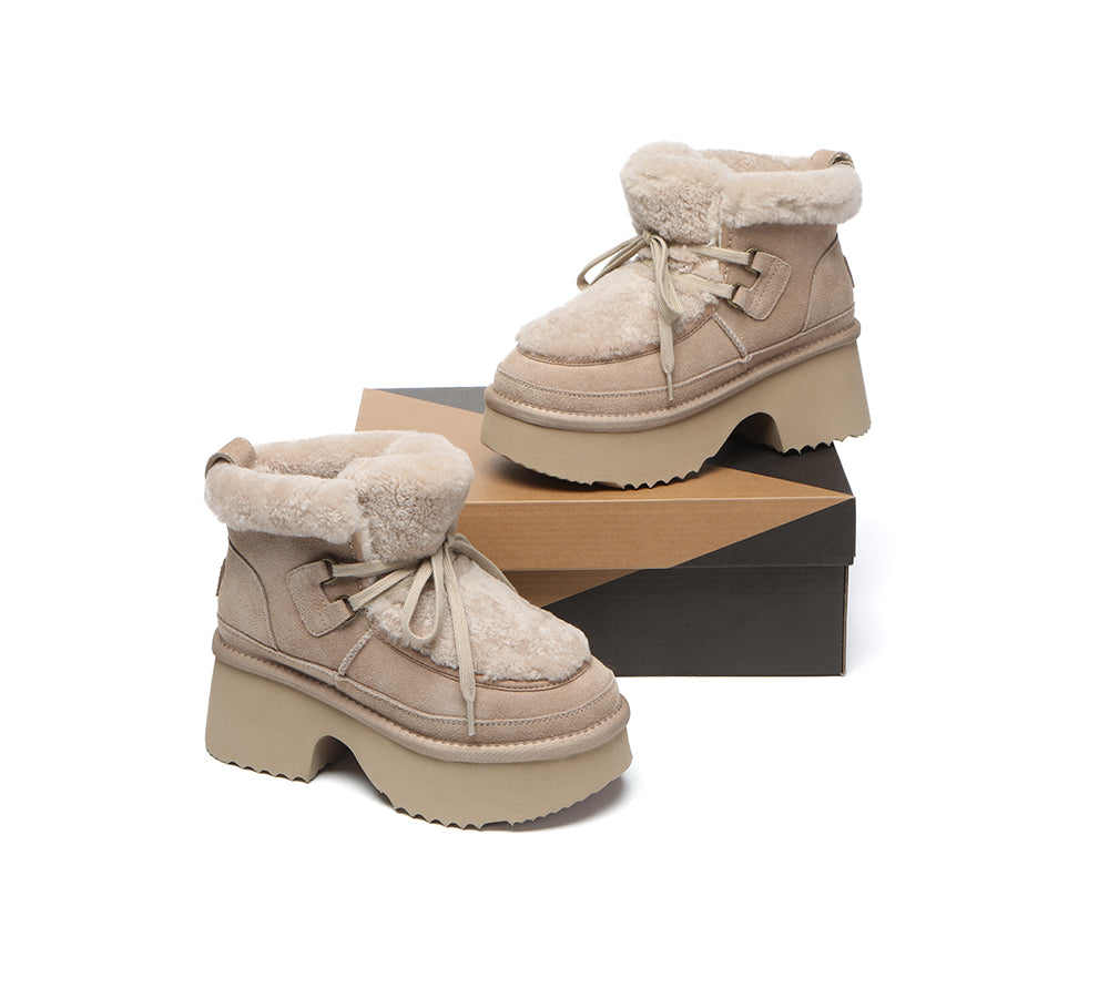 AUSTRALIAN SHEPHERD® UGG Boots Women Sheepskin Wool Lace Up Chunky Platform Bumpy