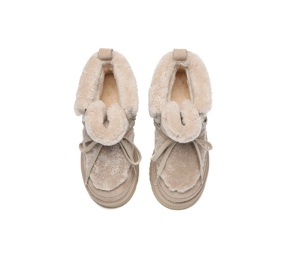 AUSTRALIAN SHEPHERD® UGG Boots Women Sheepskin Wool Lace Up Chunky Platform Bumpy