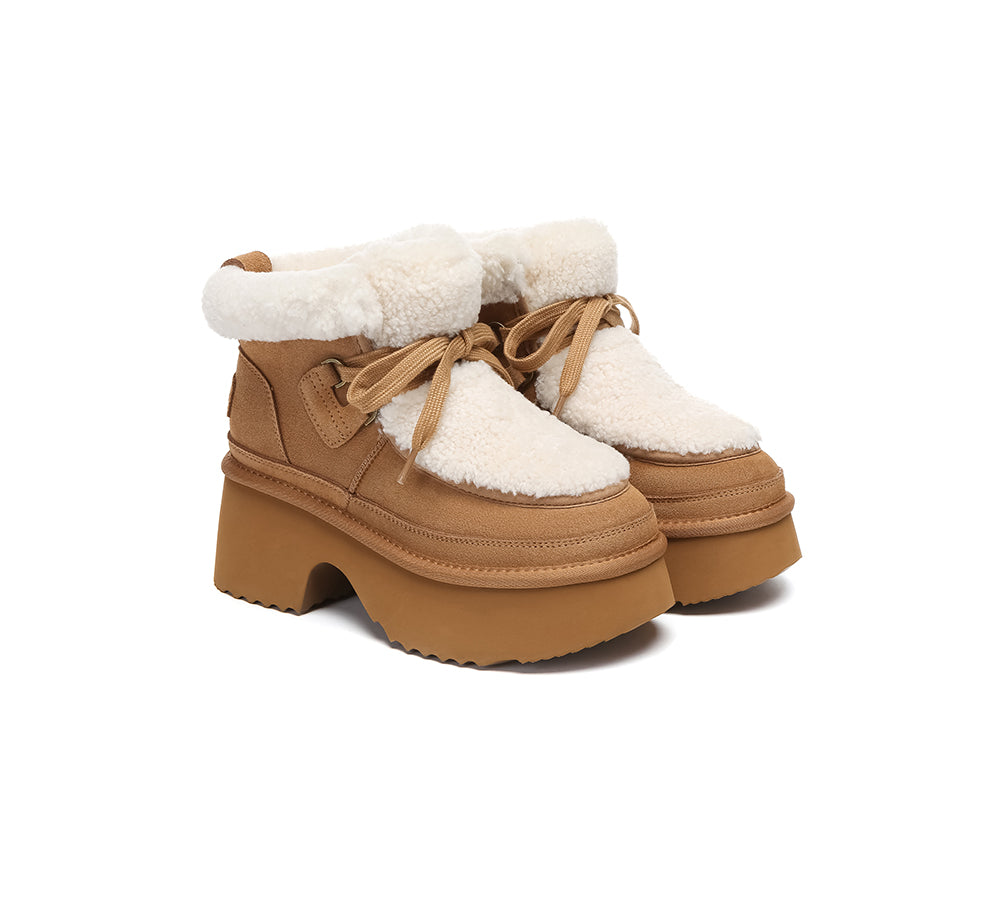AUSTRALIAN SHEPHERD® UGG Boots Women Sheepskin Wool Lace Up Chunky Platform Bumpy
