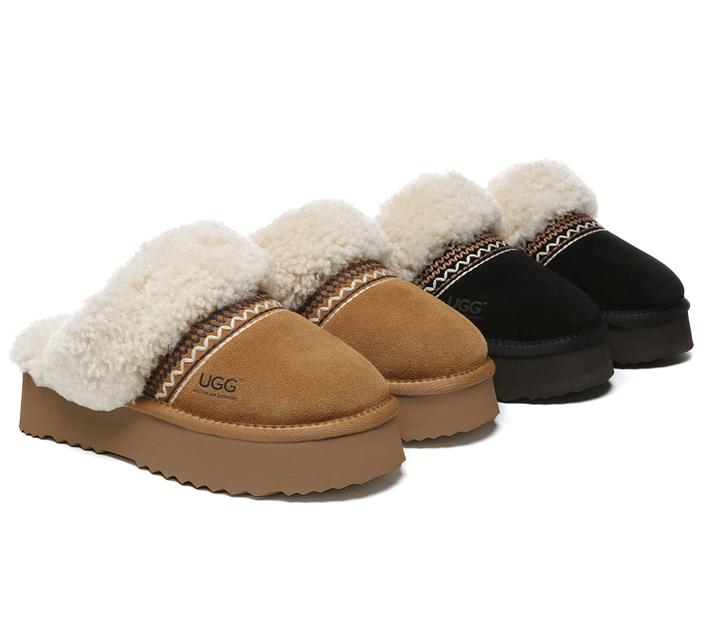 AUSTRALIAN SHEPHERD® UGG Slippers Sheepskin Wool Knitted Platform Isle