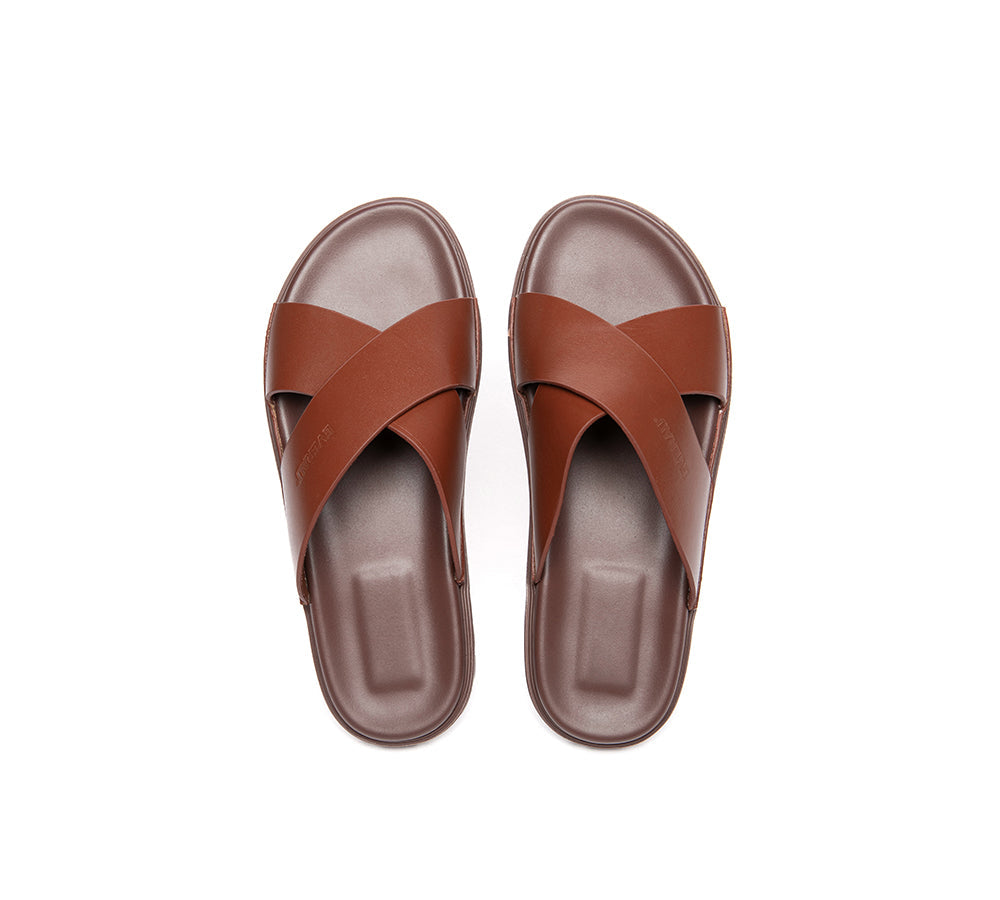 EVERAU® Men Leather Crossover Slip-on Ultra Soft Summer Slides Wyatt