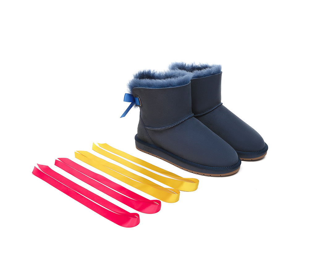 UGG EXPRESS® Beyond Blue UGG Boots Sheepskin Wool Mini Back Bow