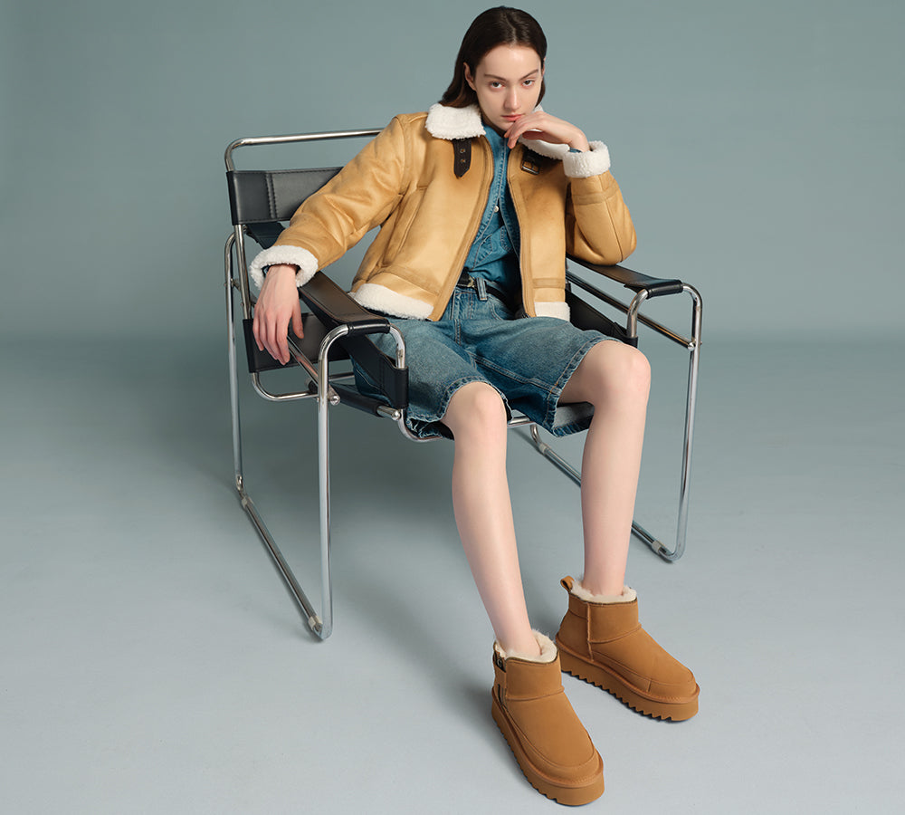 AUSTRALIAN SHEPHERD® UGG Boots Sheepskin Wool Zipper Ankle Platform Arya