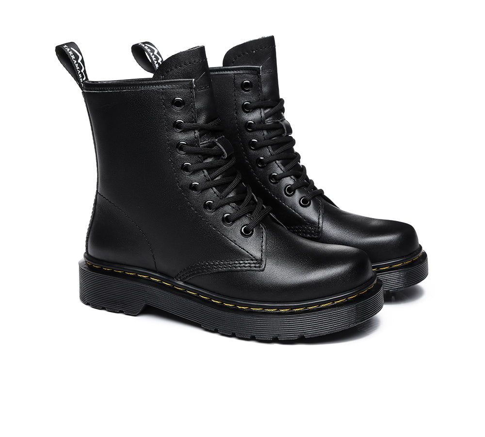 TARRAMARRA® Women Leather Lace Up Black Chunky Boots Simona