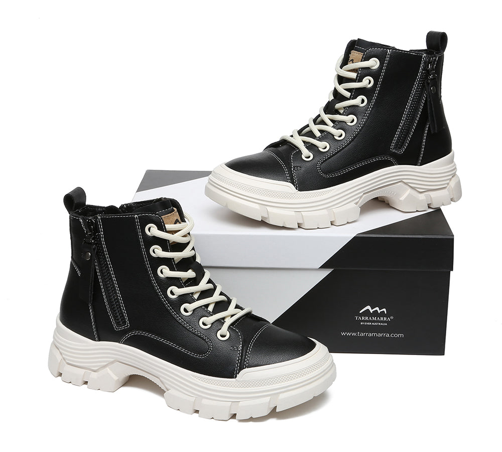 TARRAMARRA® Women Leather Lace Up Zipper Chunky Boots Lorrine