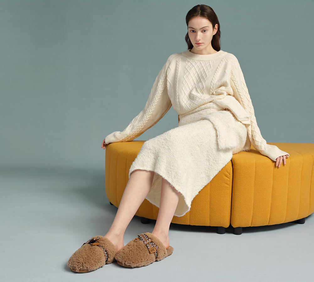 AUSTRALIAN SHEPHERD® UGG Slippers Women Sheepskin Wool Bow Cecil
