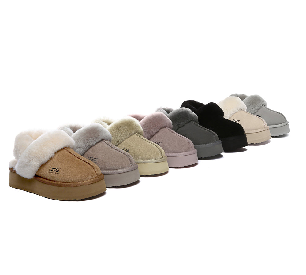 AUSTRALIAN SHEPHERD® 3-Way Style UGG Slippers Women Removable Wool Strap Slingback Platform Musa