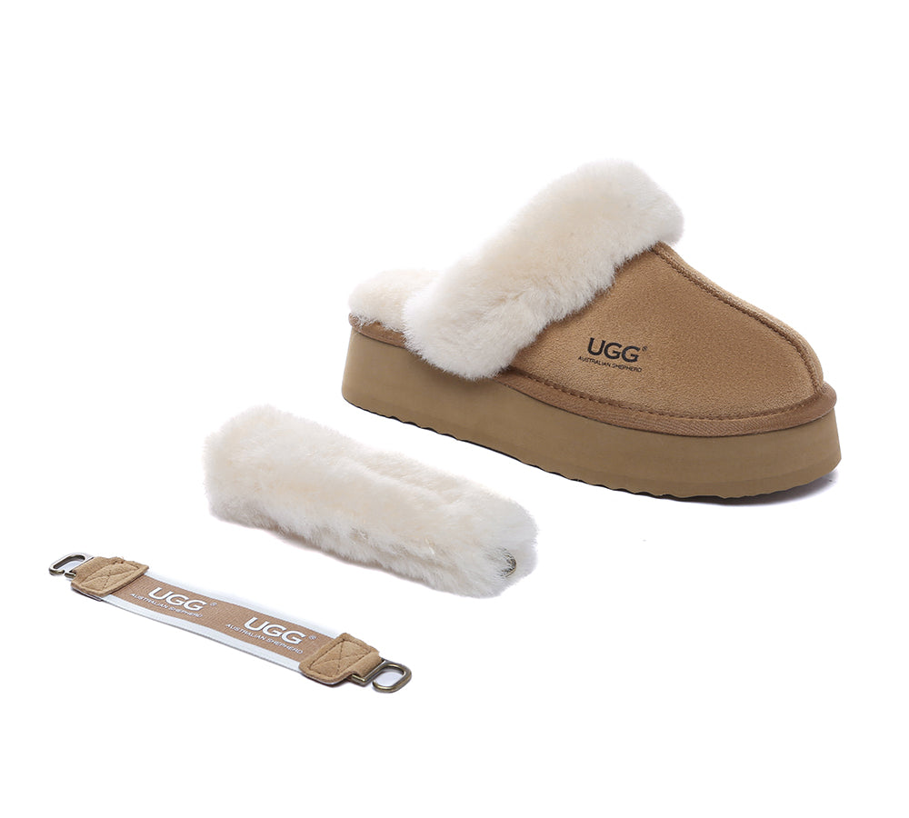 AUSTRALIAN SHEPHERD® 3-Way Style UGG Slippers Women Removable Wool Strap Slingback Platform Musa