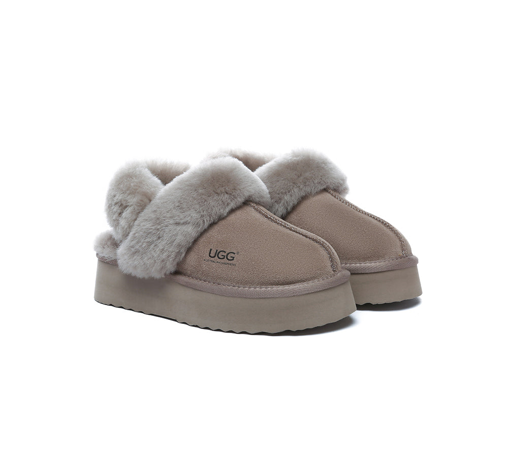 AUSTRALIAN SHEPHERD® 3-Way Style UGG Slippers Women Removable Wool Strap Slingback Platform Musa
