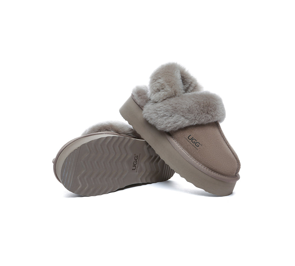 AUSTRALIAN SHEPHERD® 3-Way Style UGG Slippers Women Removable Wool Strap Slingback Platform Musa