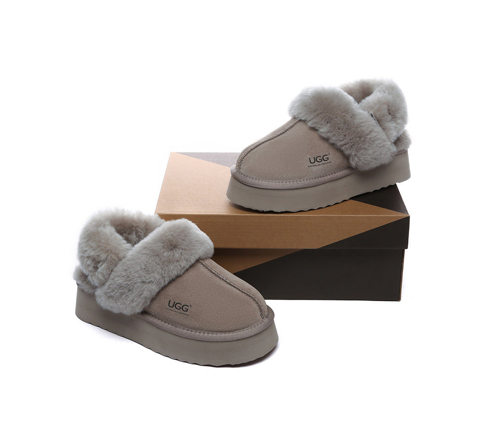 AUSTRALIAN SHEPHERD® 3-Way Style UGG Slippers Women Removable Wool Strap Slingback Platform Musa