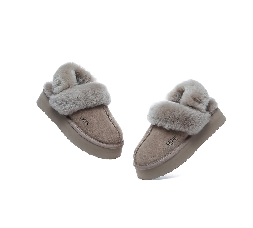 AUSTRALIAN SHEPHERD® 3-Way Style UGG Slippers Women Removable Wool Strap Slingback Platform Musa