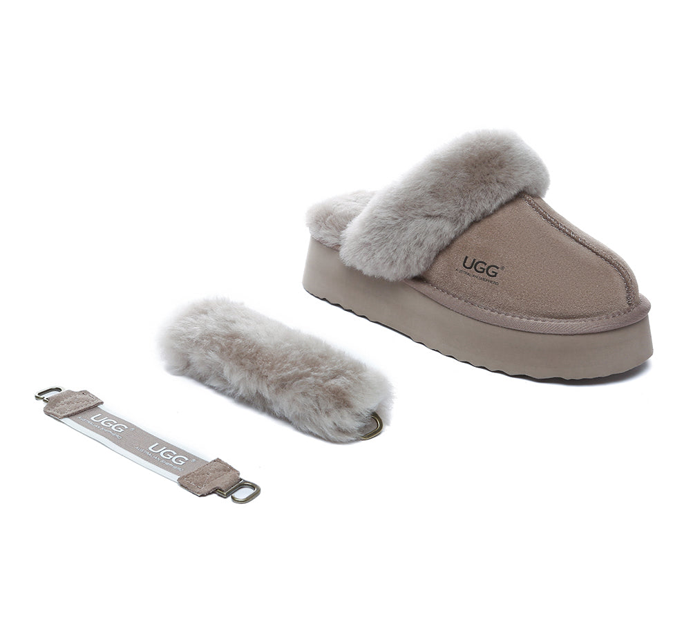 AUSTRALIAN SHEPHERD® 3-Way Style UGG Slippers Women Removable Wool Strap Slingback Platform Musa
