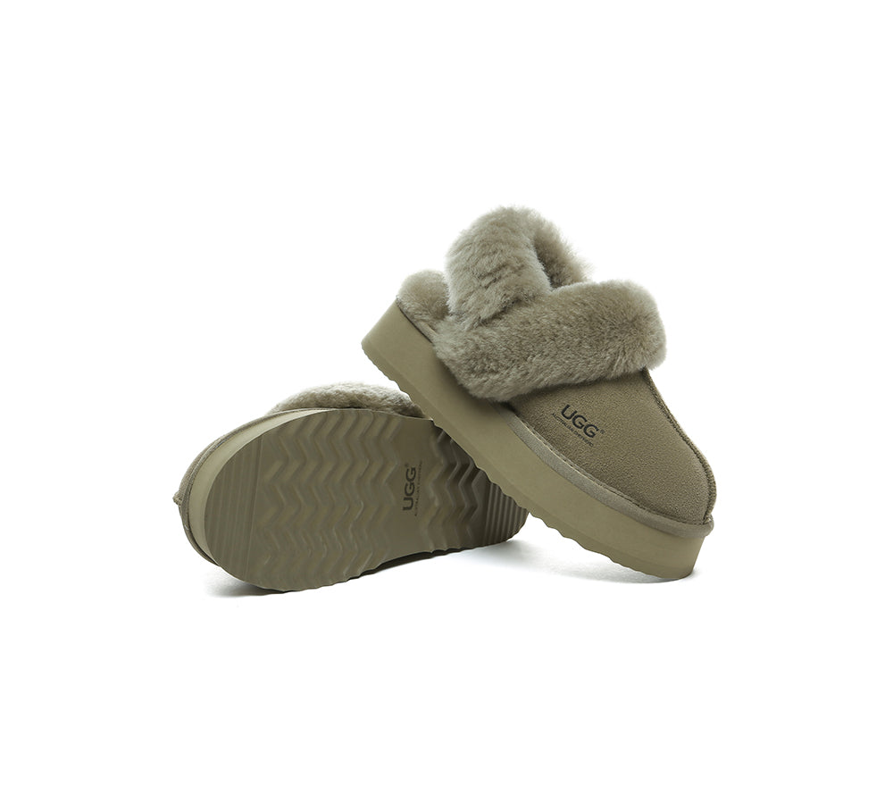 AUSTRALIAN SHEPHERD® 3-Way Style UGG Slippers Women Removable Wool Strap Slingback Platform Musa