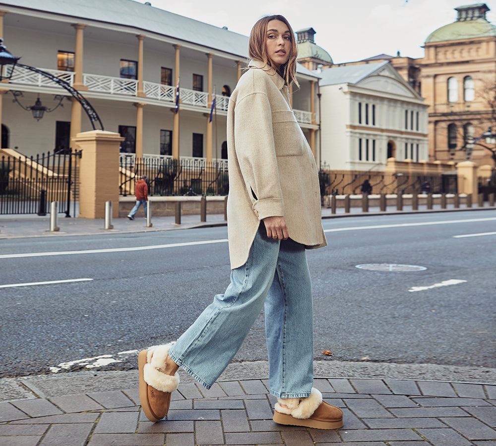 AUSTRALIAN SHEPHERD® 3-Way Style UGG Slippers Women Removable Wool Strap Slingback Platform Musa