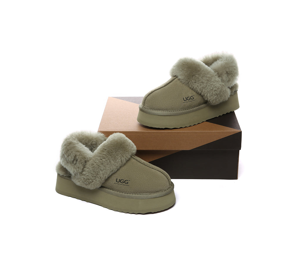AUSTRALIAN SHEPHERD® 3-Way Style UGG Slippers Women Removable Wool Strap Slingback Platform Musa
