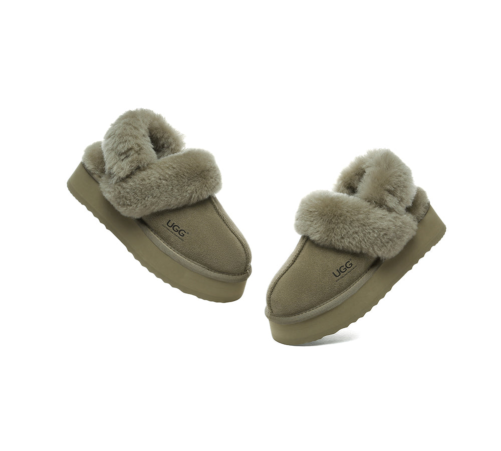 AUSTRALIAN SHEPHERD® 3-Way Style UGG Slippers Women Removable Wool Strap Slingback Platform Musa