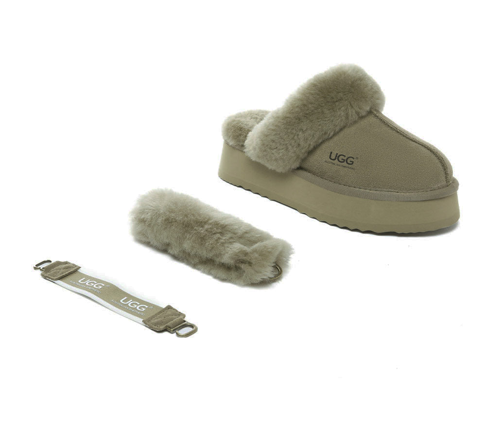 AUSTRALIAN SHEPHERD® 3-Way Style UGG Slippers Women Removable Wool Strap Slingback Platform Musa