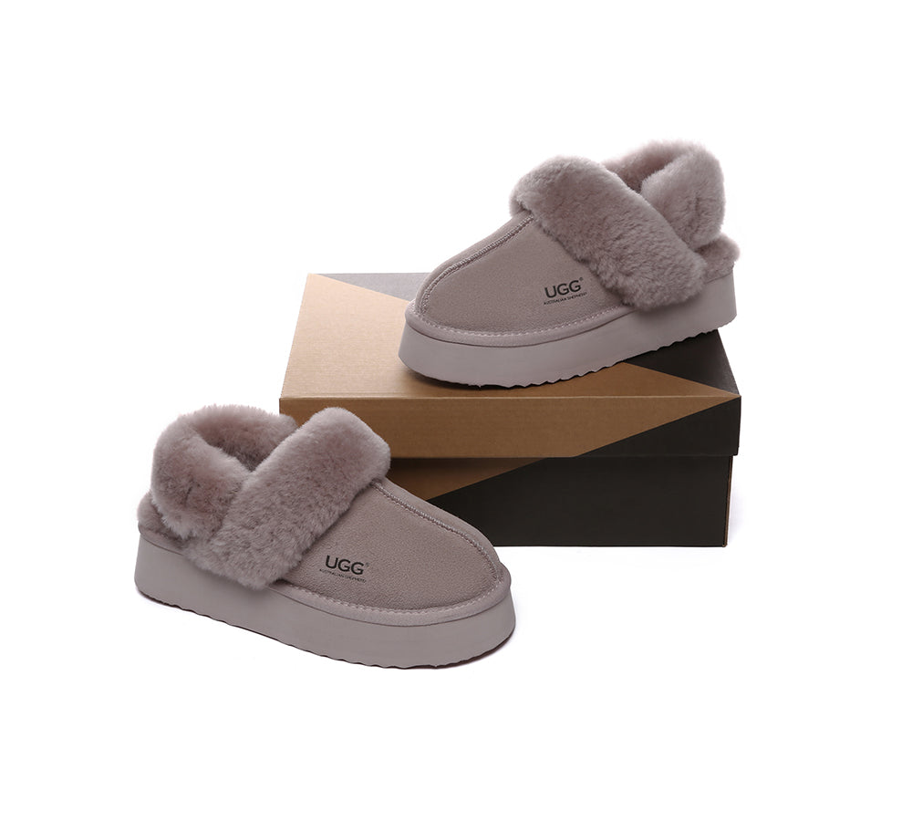 AUSTRALIAN SHEPHERD® 3-Way Style UGG Slippers Women Removable Wool Strap Slingback Platform Musa