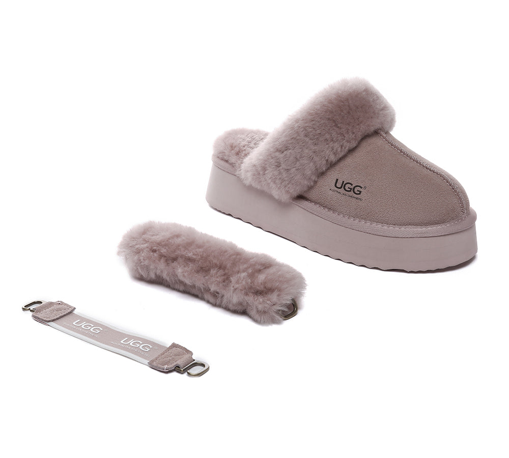 AUSTRALIAN SHEPHERD® 3-Way Style UGG Slippers Women Removable Wool Strap Slingback Platform Musa