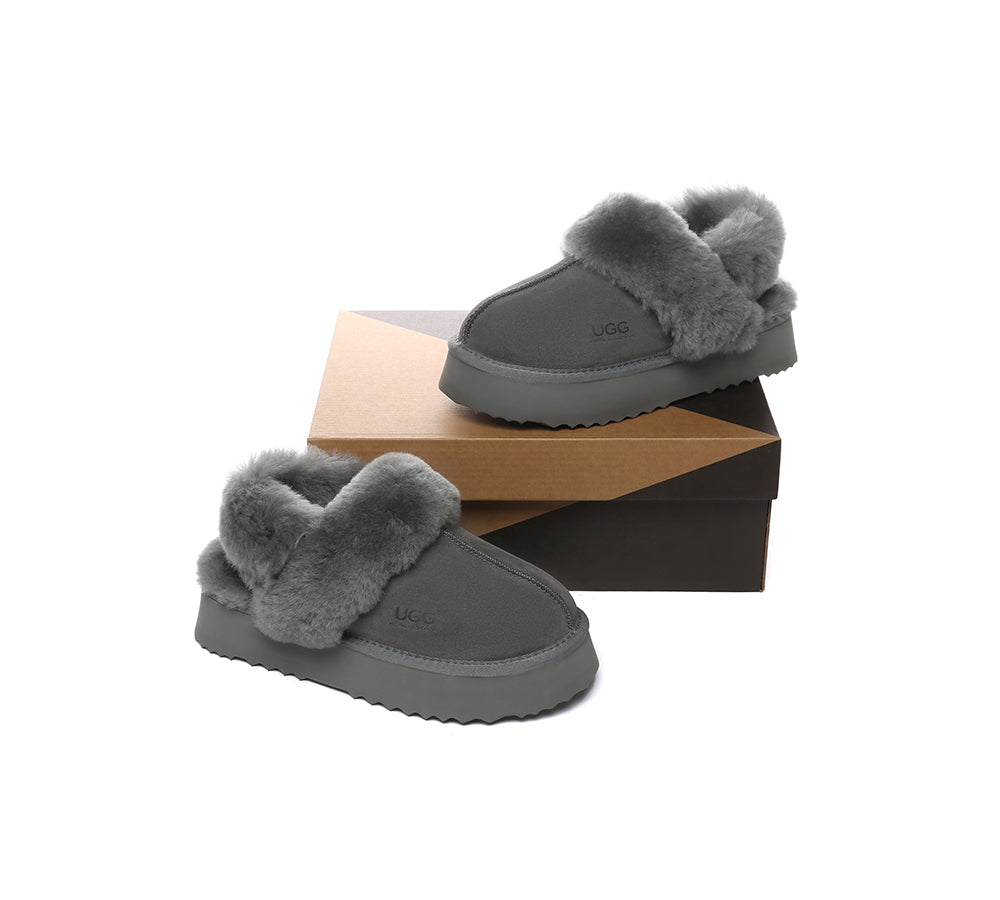 AUSTRALIAN SHEPHERD® 3-Way Style UGG Slippers Women Removable Wool Strap Slingback Platform Musa