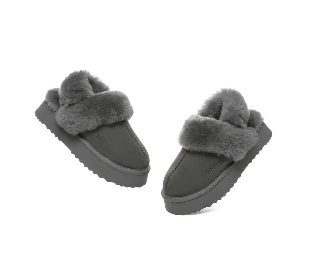 AUSTRALIAN SHEPHERD® 3-Way Style UGG Slippers Women Removable Wool Strap Slingback Platform Musa