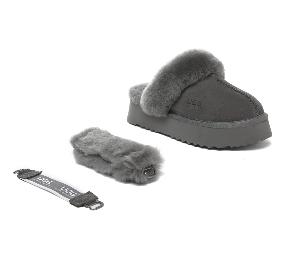 AUSTRALIAN SHEPHERD® 3-Way Style UGG Slippers Women Removable Wool Strap Slingback Platform Musa