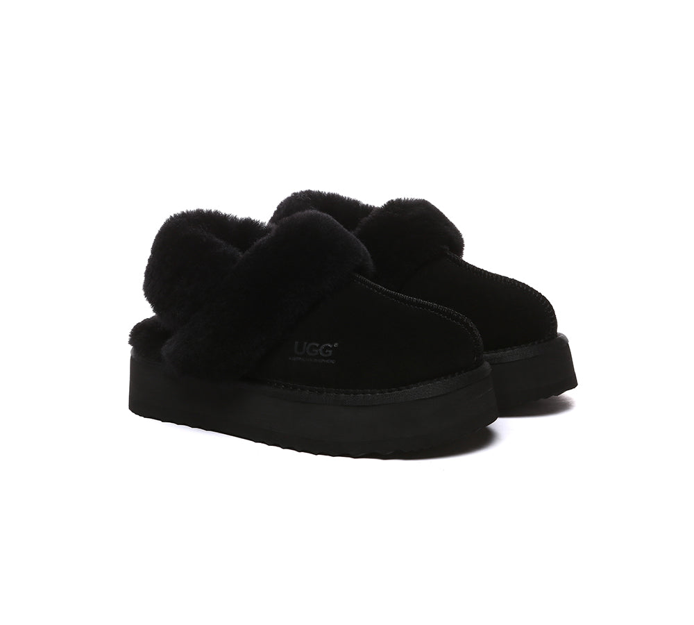AUSTRALIAN SHEPHERD® 3-Way Style UGG Slippers Women Removable Wool Strap Slingback Platform Musa