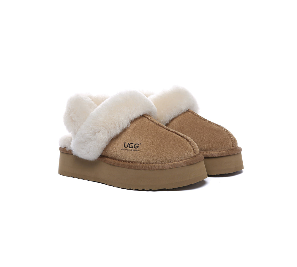 AUSTRALIAN SHEPHERD® 3-Way Style UGG Slippers Women Removable Wool Strap Slingback Platform Musa