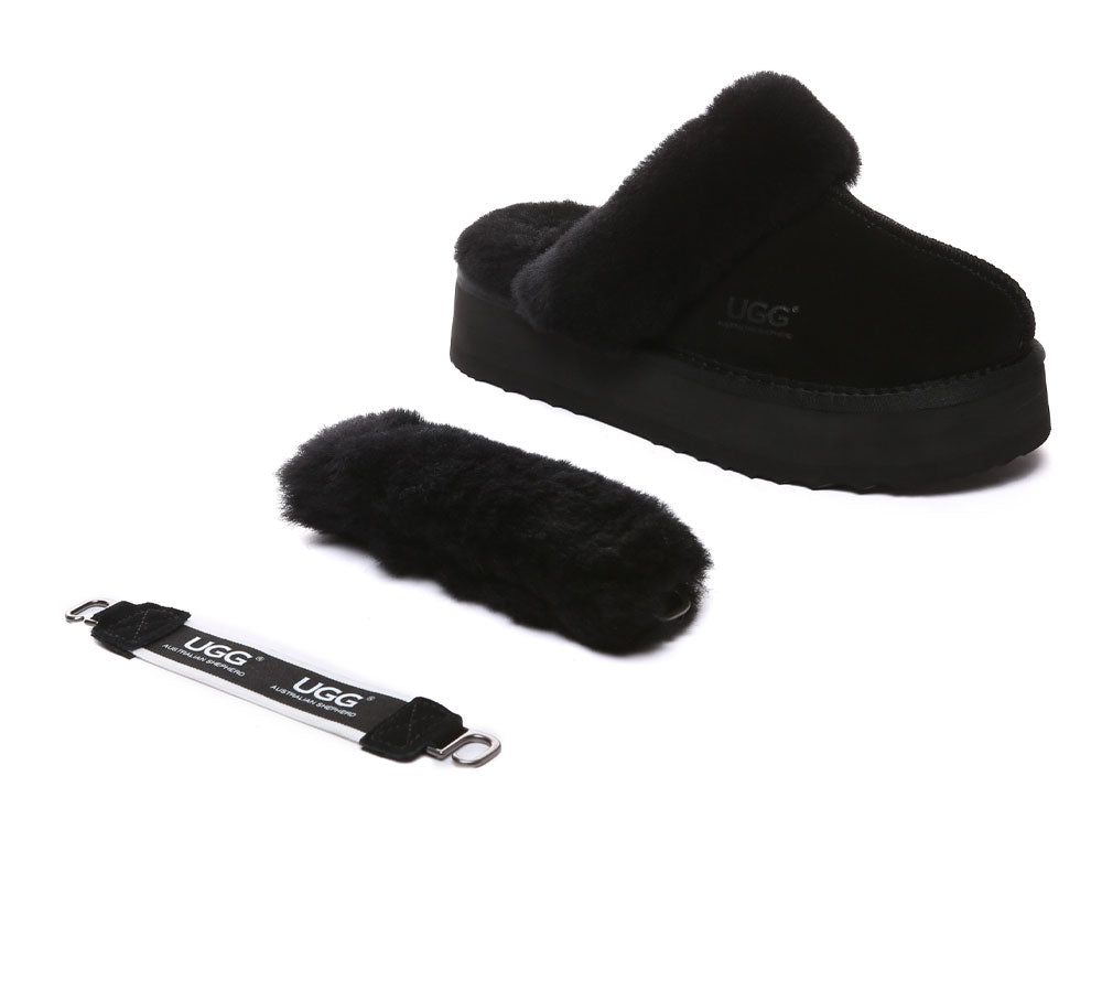 AUSTRALIAN SHEPHERD® 3-Way Style UGG Slippers Women Removable Wool Strap Slingback Platform Musa