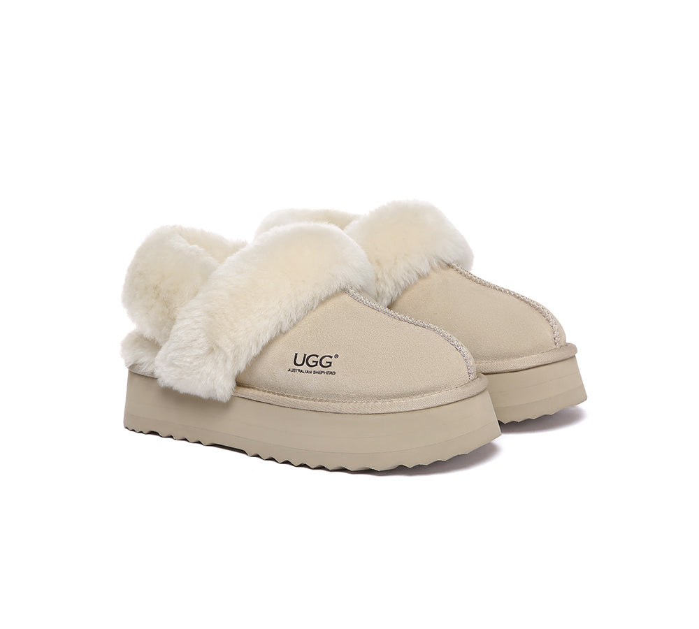 AUSTRALIAN SHEPHERD® 3-Way Style UGG Slippers Women Removable Wool Strap Slingback Platform Musa