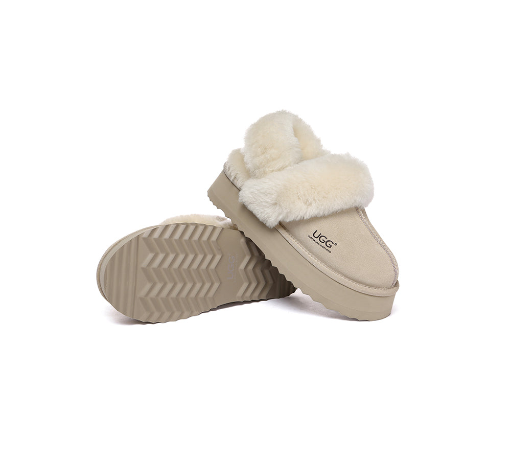 AUSTRALIAN SHEPHERD® 3-Way Style UGG Slippers Women Removable Wool Strap Slingback Platform Musa