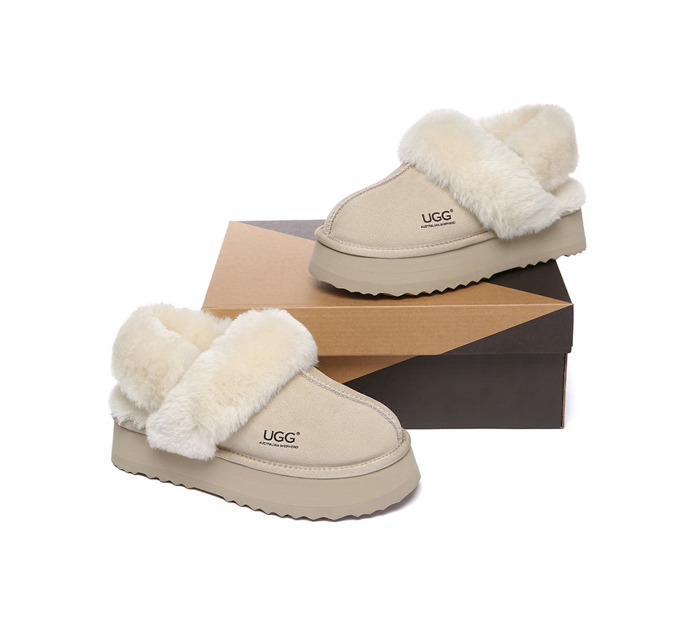 AUSTRALIAN SHEPHERD® 3-Way Style UGG Slippers Women Removable Wool Strap Slingback Platform Musa