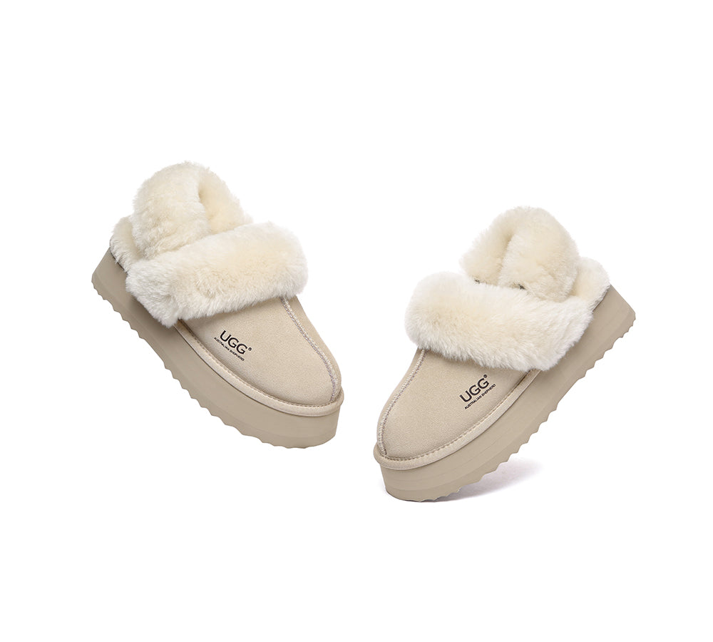 AUSTRALIAN SHEPHERD® 3-Way Style UGG Slippers Women Removable Wool Strap Slingback Platform Musa