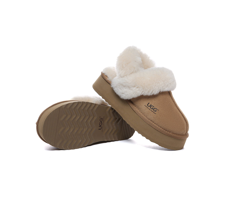 AUSTRALIAN SHEPHERD® 3-Way Style UGG Slippers Women Removable Wool Strap Slingback Platform Musa