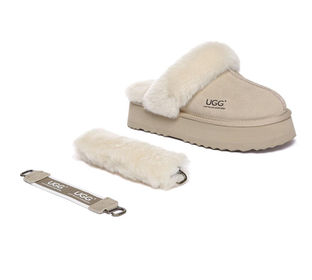 AUSTRALIAN SHEPHERD® 3-Way Style UGG Slippers Women Removable Wool Strap Slingback Platform Musa