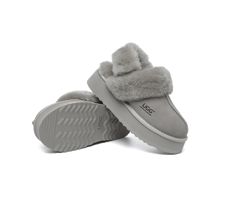 AUSTRALIAN SHEPHERD® 3-Way Style UGG Slippers Women Removable Wool Strap Slingback Platform Musa