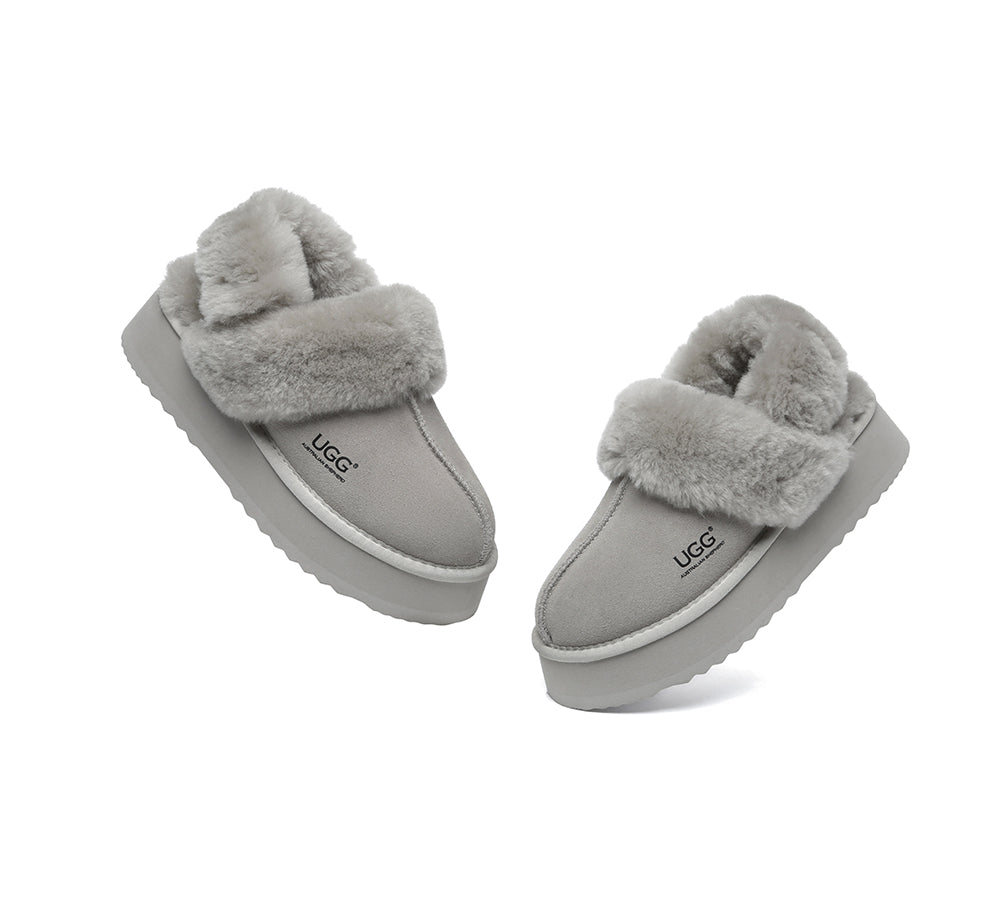 AUSTRALIAN SHEPHERD® 3-Way Style UGG Slippers Women Removable Wool Strap Slingback Platform Musa