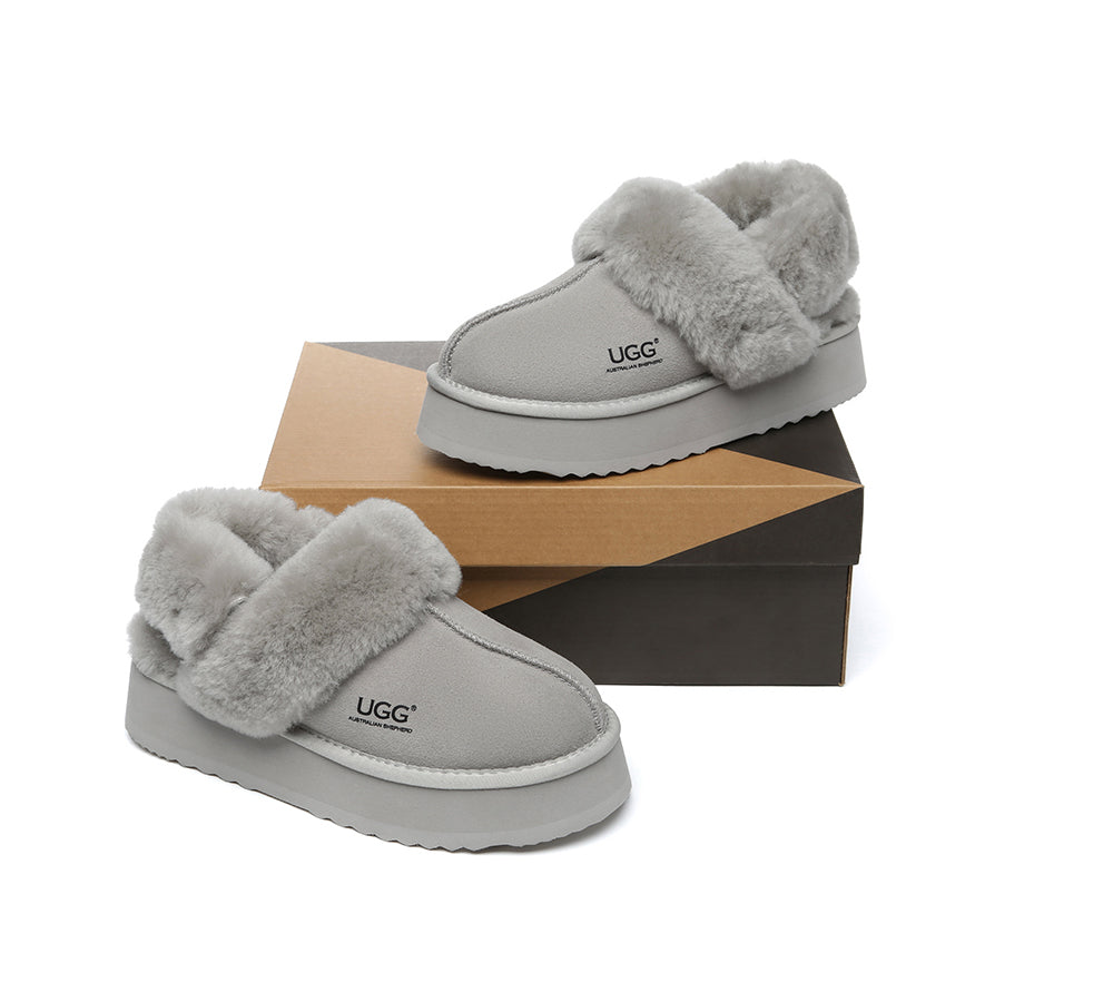 AUSTRALIAN SHEPHERD® 3-Way Style UGG Slippers Women Removable Wool Strap Slingback Platform Musa