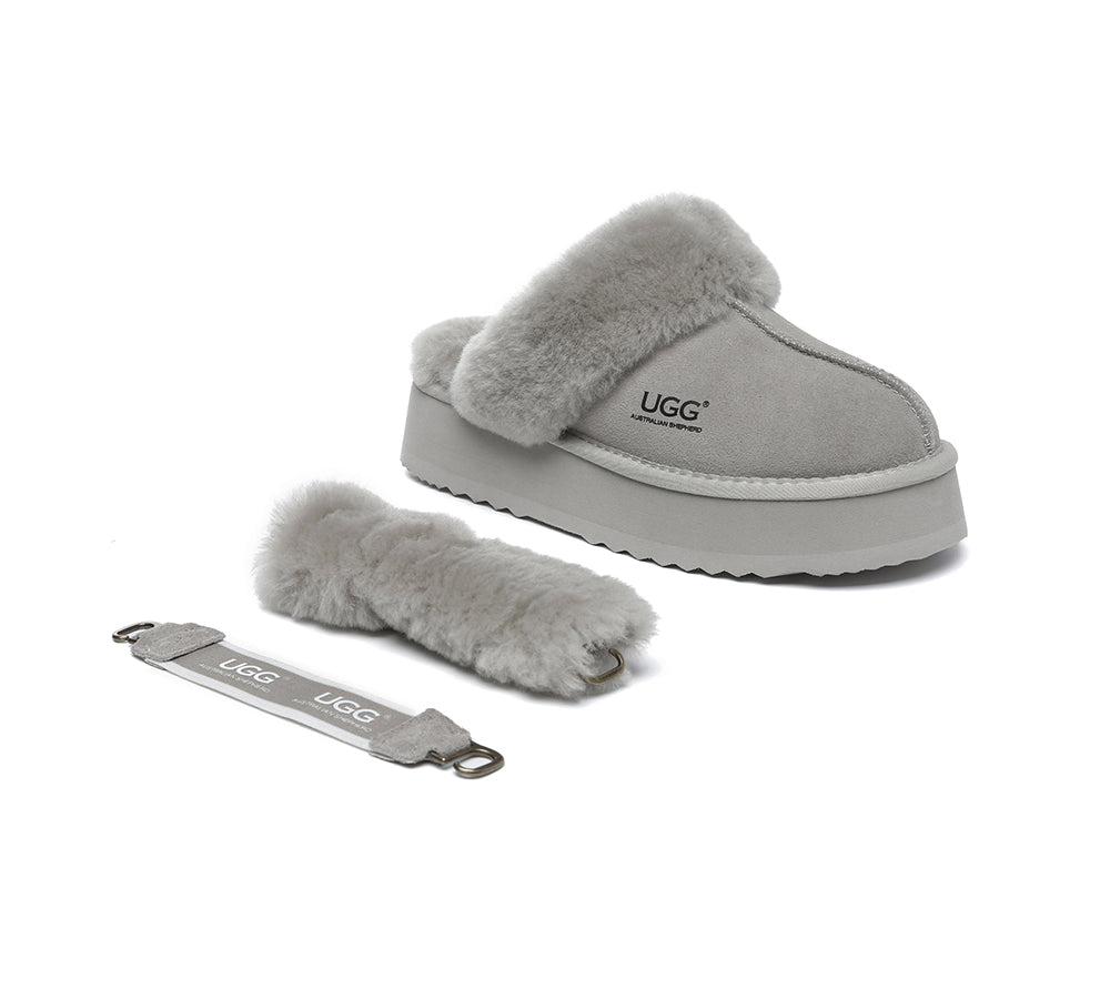 AUSTRALIAN SHEPHERD® 3-Way Style UGG Slippers Women Removable Wool Strap Slingback Platform Musa