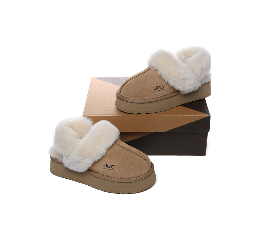 AUSTRALIAN SHEPHERD® 3-Way Style UGG Slippers Women Removable Wool Strap Slingback Platform Musa