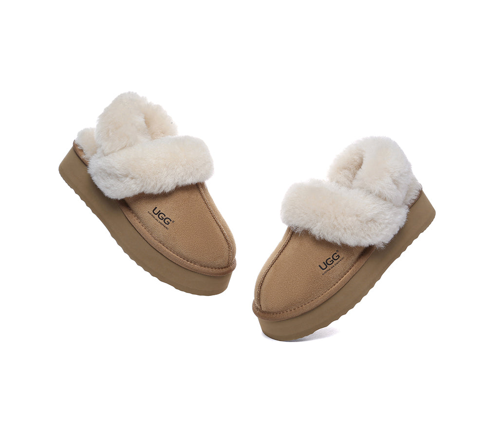 AUSTRALIAN SHEPHERD® 3-Way Style UGG Slippers Women Removable Wool Strap Slingback Platform Musa