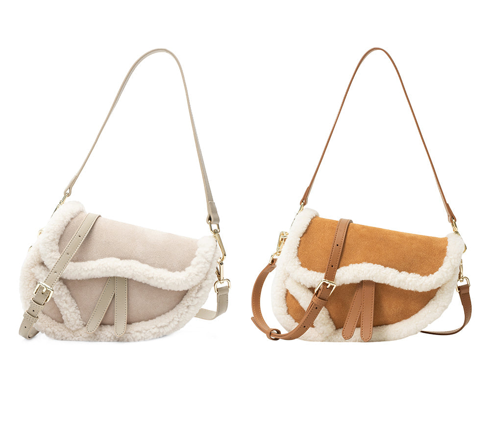 AUSTRALIAN SHEPHERD® Women Fluffy Wool Adjustable Strap Over Shoulder Saddle Bag
