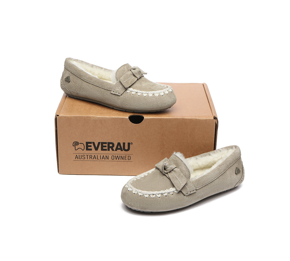 EVERAU® UGG Slippers Women Sheepskin Wool Bow Ankle Woven Moccasins