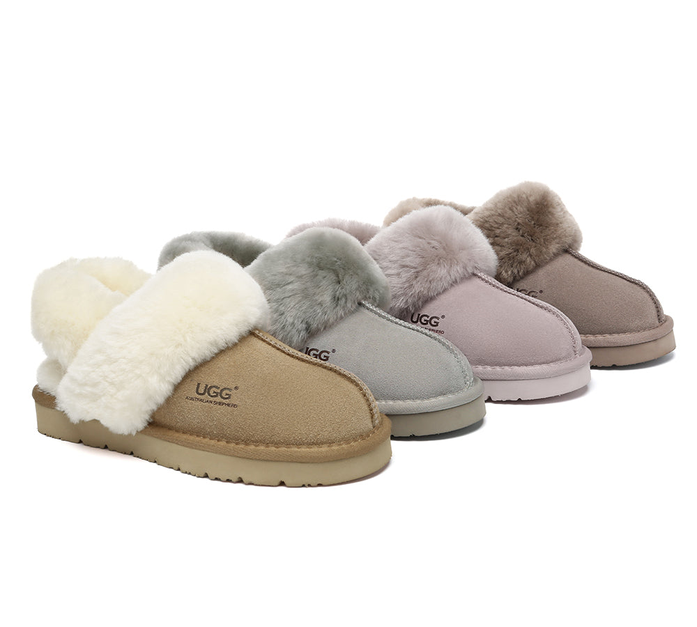 AUSTRALIAN SHEPHERD® 3-Way Style UGG Slippers Women Removable Wool Strap Slingback Muffin Fluffy