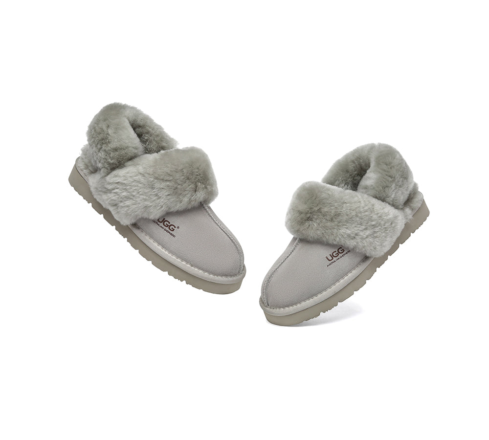 AUSTRALIAN SHEPHERD® 3-Way Style UGG Slippers Women Removable Wool Strap Slingback Muffin Fluffy