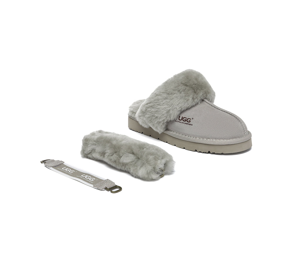 AUSTRALIAN SHEPHERD® 3-Way Style UGG Slippers Women Removable Wool Strap Slingback Muffin Fluffy