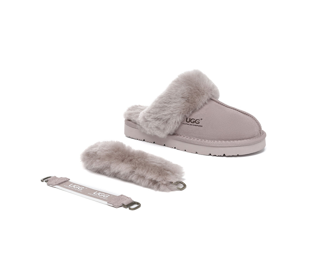 AUSTRALIAN SHEPHERD® 3-Way Style UGG Slippers Women Removable Wool Strap Slingback Muffin Fluffy